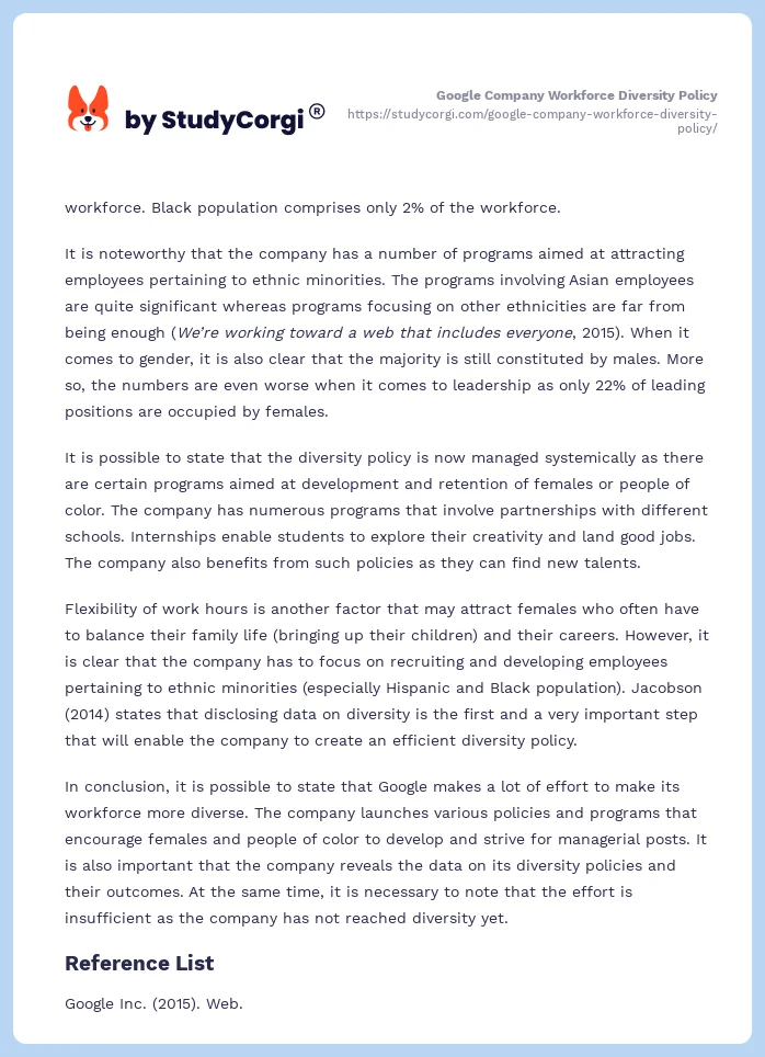 Google Company Workforce Diversity Policy. Page 2
