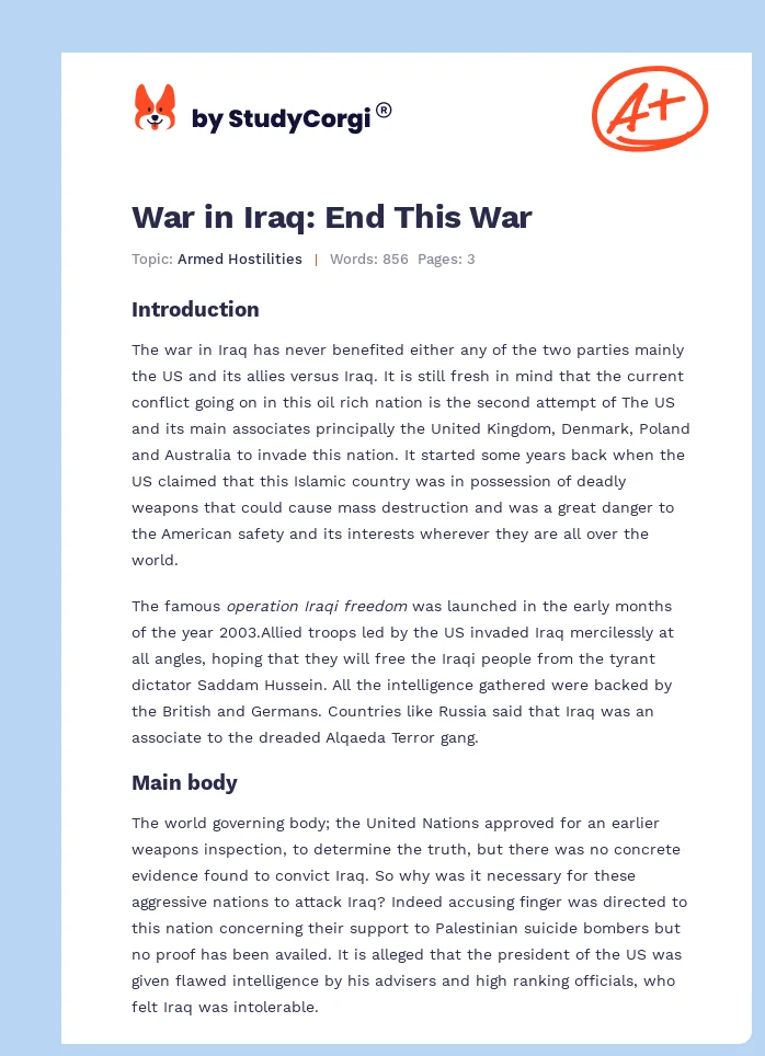 War in Iraq: End This War. Page 1