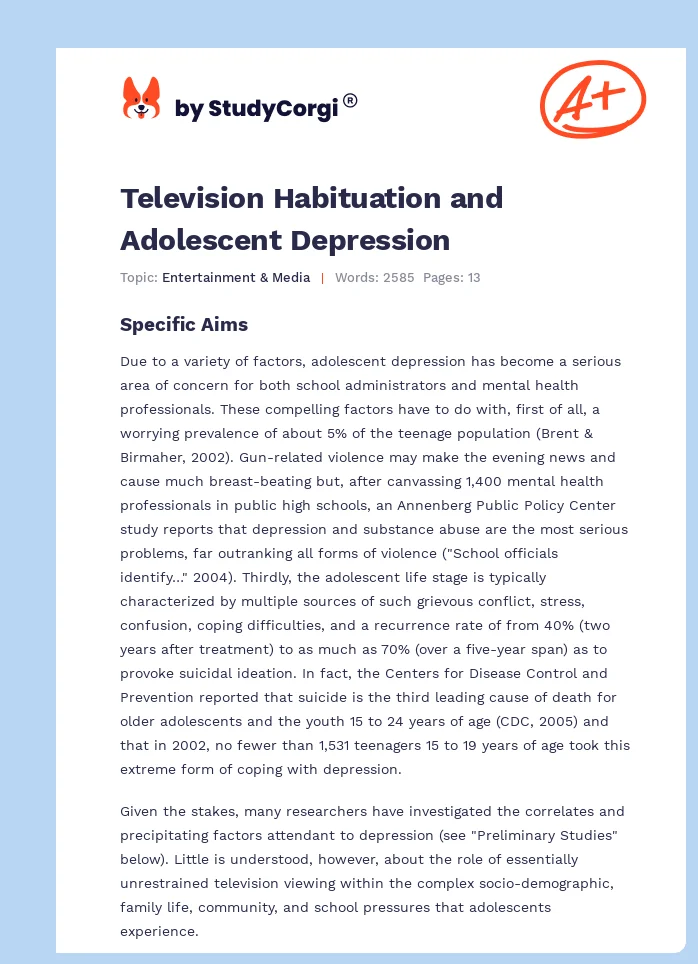 Television Habituation and Adolescent Depression. Page 1