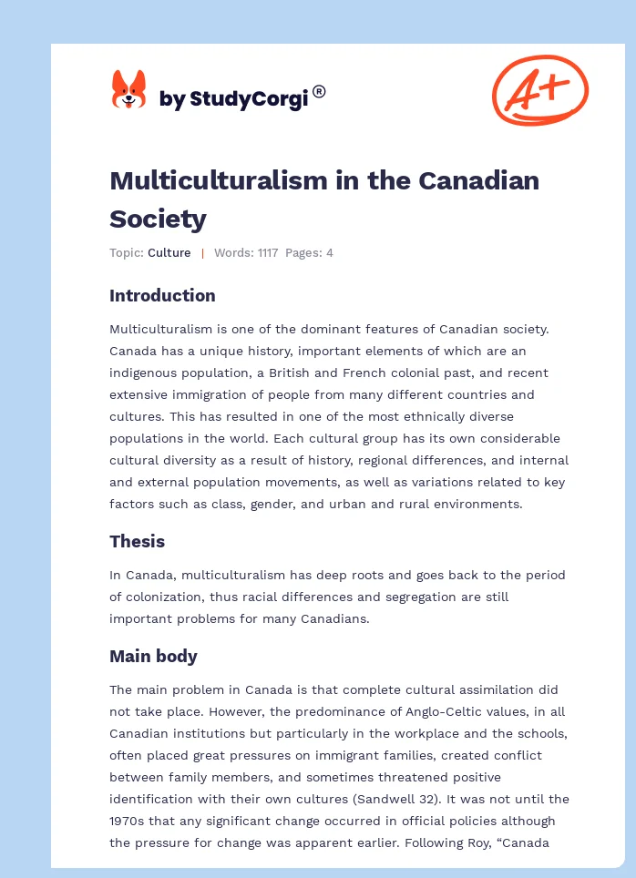 Multiculturalism in the Canadian Society. Page 1