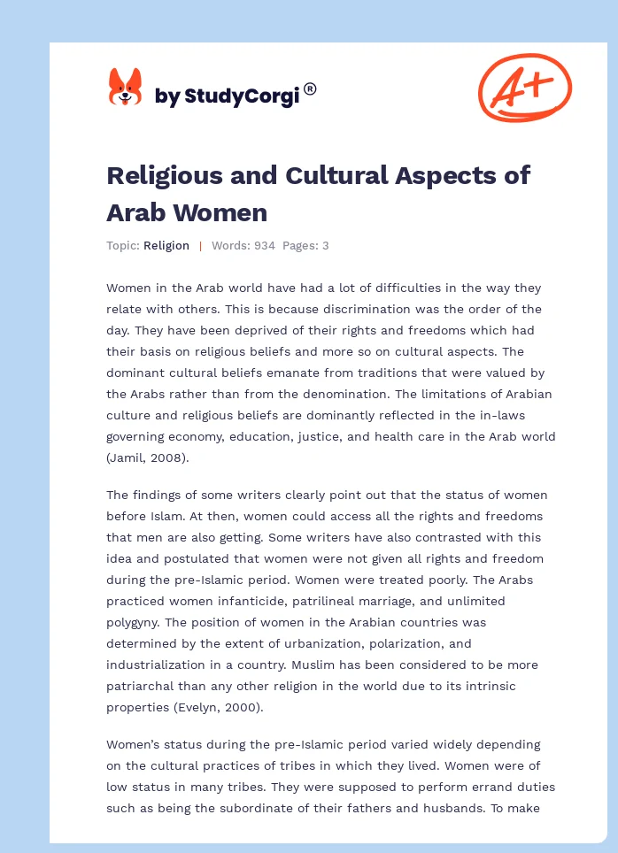 Religious and Cultural Aspects of Arab Women. Page 1
