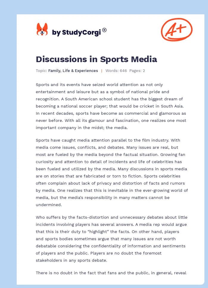 Discussions in Sports Media. Page 1