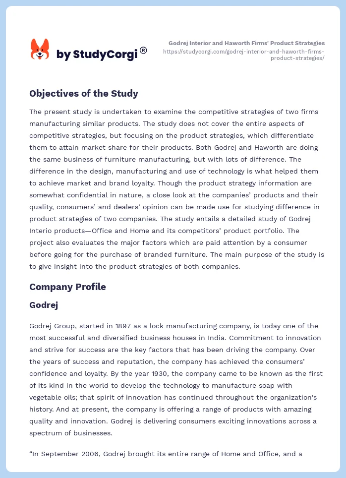 Godrej Interior and Haworth Firms' Product Strategies. Page 2