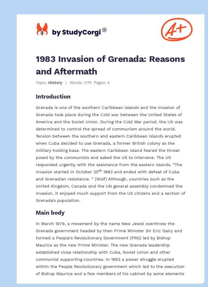 1983 Invasion of Grenada: Reasons and Aftermath. Page 1