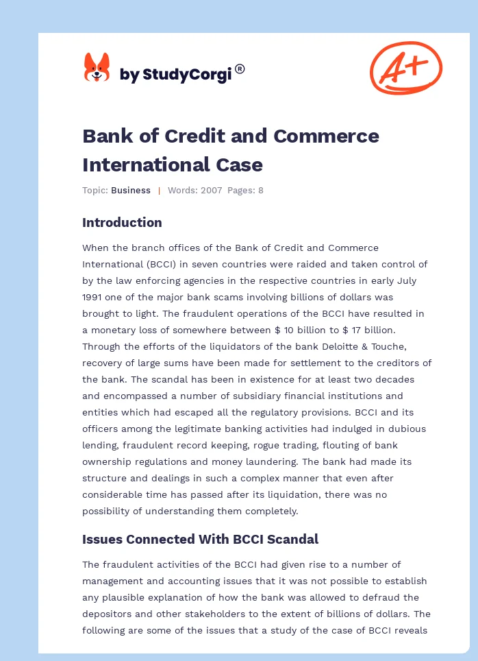Bank of Credit and Commerce International Case. Page 1
