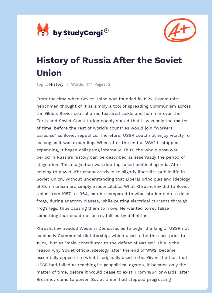 History of Russia After the Soviet Union. Page 1