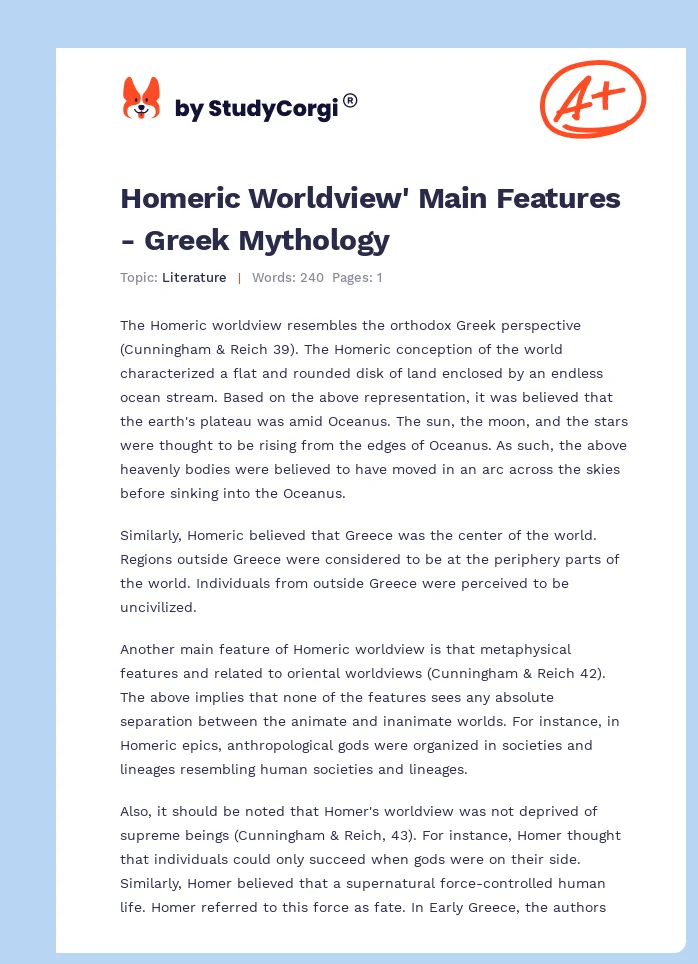 Homeric Worldview' Main Features - Greek Mythology. Page 1