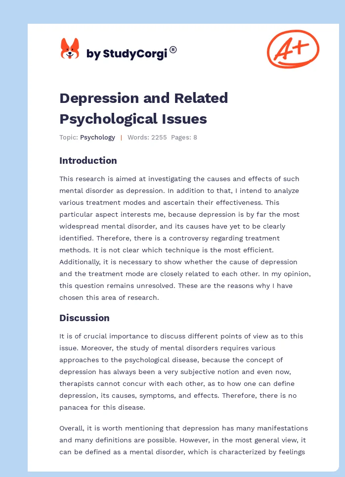 Depression and Related Psychological Issues. Page 1