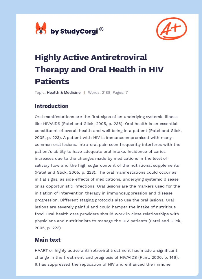 Highly Active Antiretroviral Therapy and Oral Health in HIV Patients. Page 1