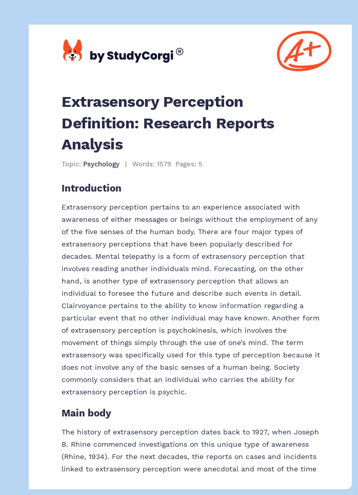 Extrasensory Perception Definition: Research Reports Analysis. Page 1