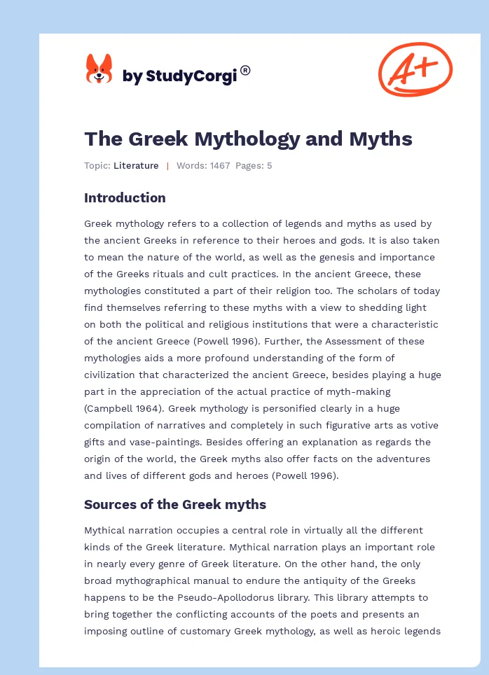 The Greek Mythology and Myths. Page 1