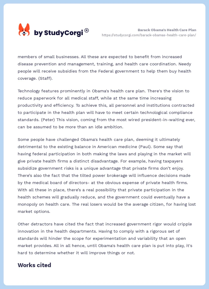 Barack Obama’s Health Care Plan. Page 2
