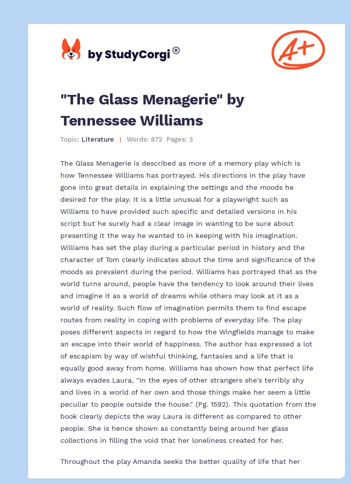 "The Glass Menagerie" by Tennessee Williams. Page 1