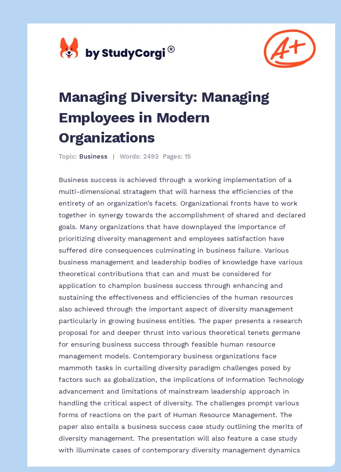 Managing Diversity: Managing Employees in Modern Organizations. Page 1