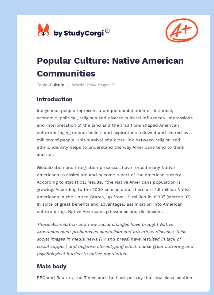 Popular Culture: Native American Communities. Page 1