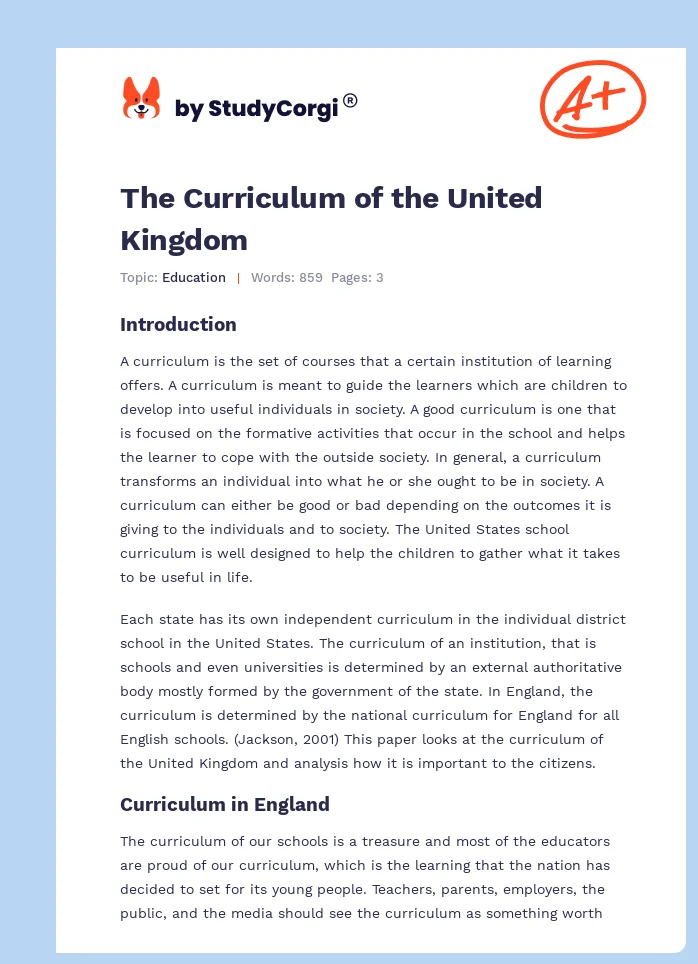 The Curriculum of the United Kingdom. Page 1
