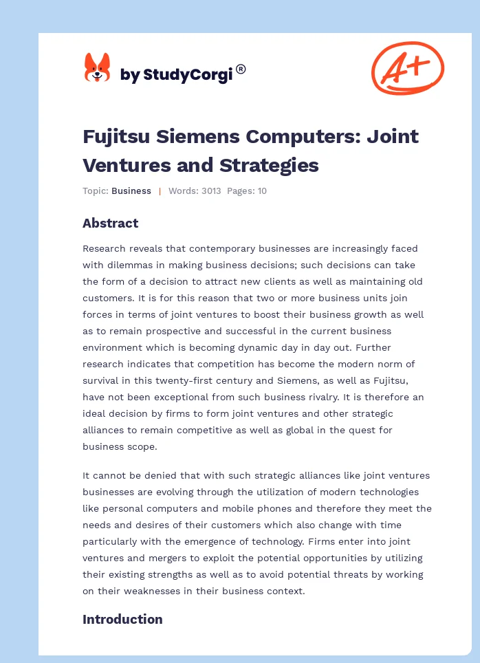 Fujitsu Siemens Computers: Joint Ventures and Strategies. Page 1