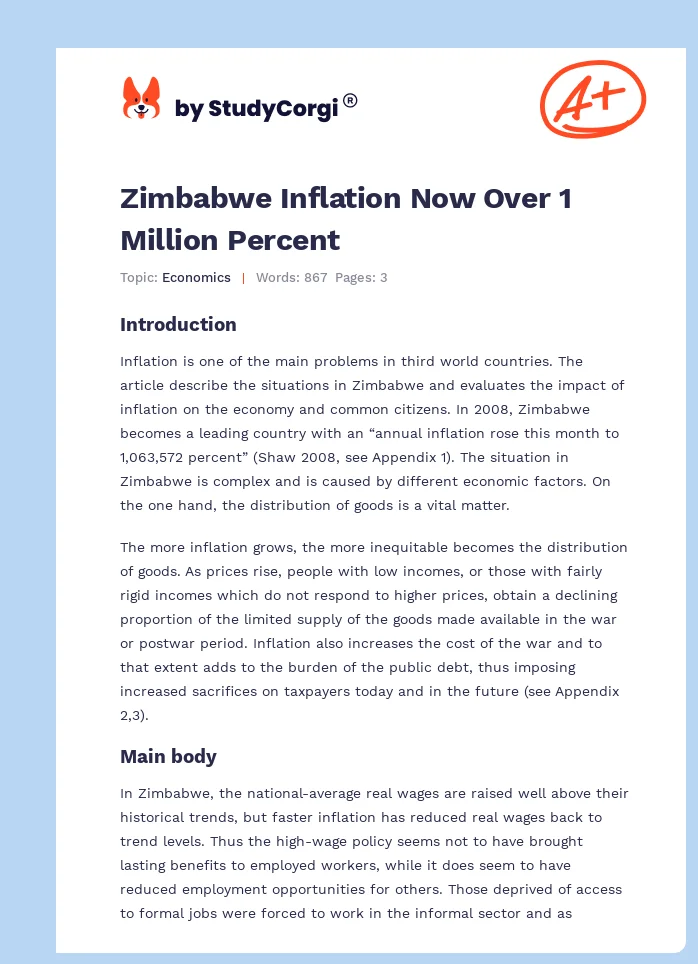 Zimbabwe Inflation Now Over 1 Million Percent. Page 1