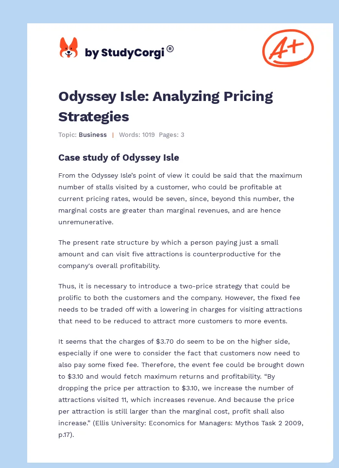 Odyssey Isle: Analyzing Pricing Strategies. Page 1