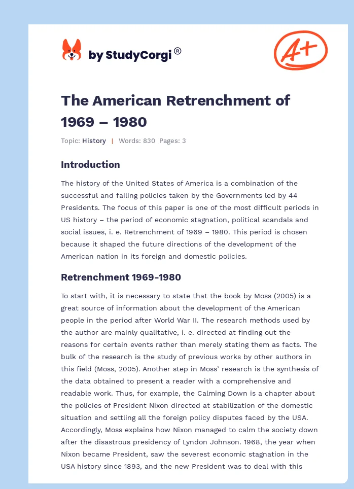 The American Retrenchment of 1969 – 1980. Page 1