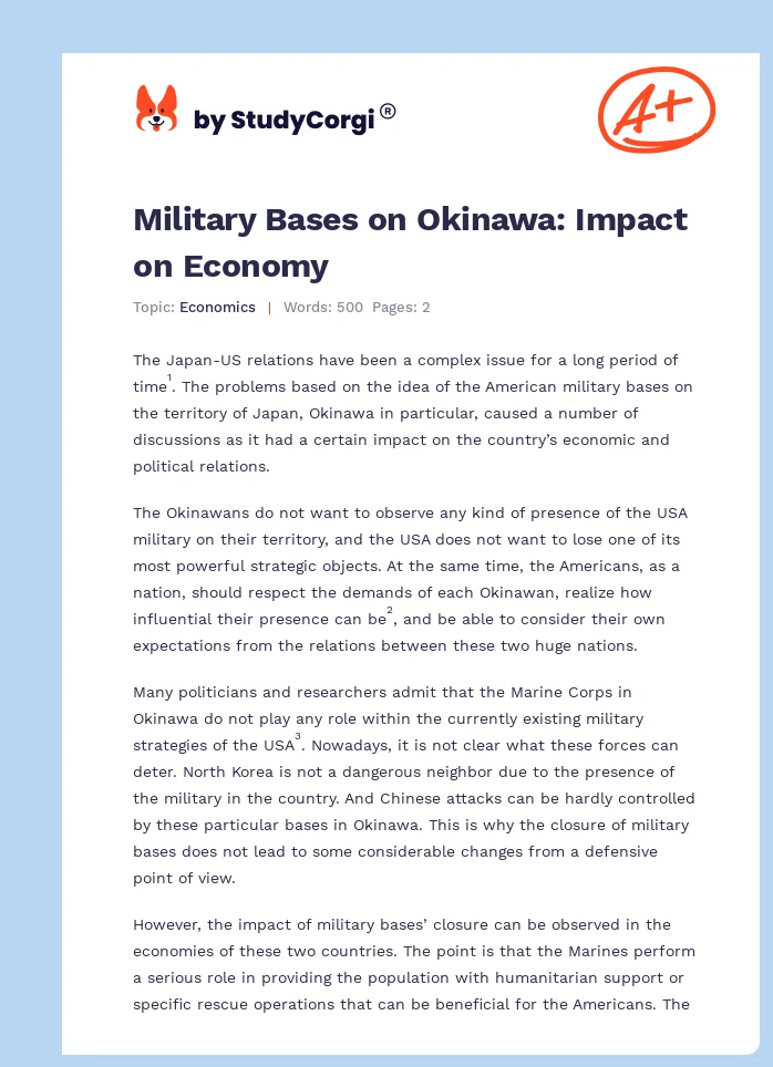 Military Bases on Okinawa: Impact on Economy. Page 1