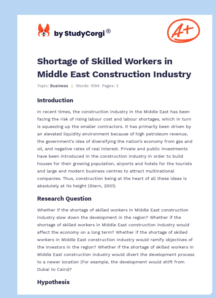 Shortage of Skilled Workers in Middle East Construction Industry. Page 1