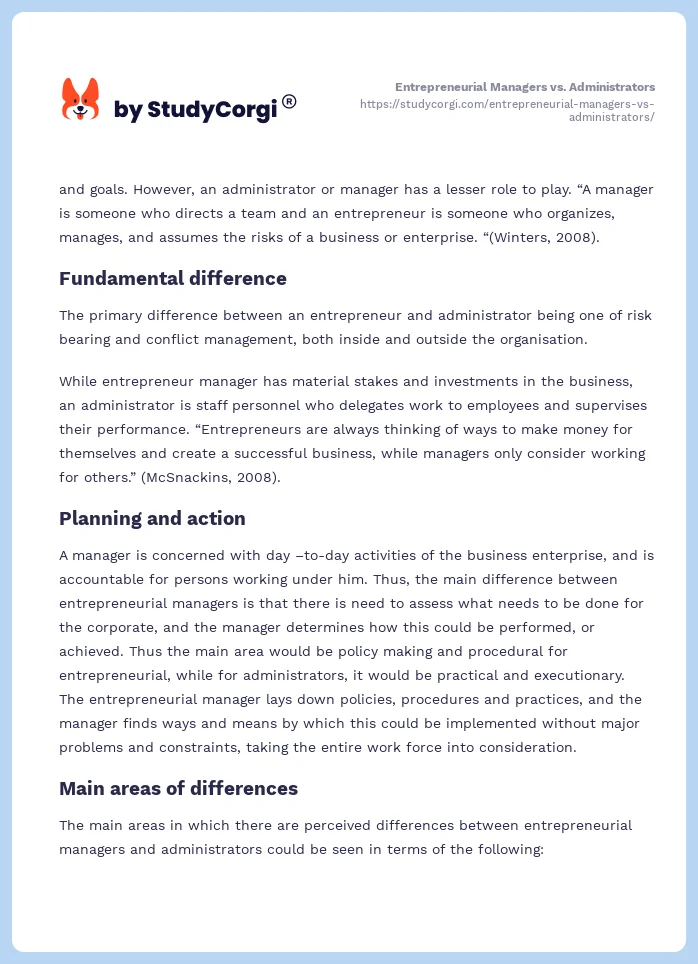 Entrepreneurial Managers vs. Administrators. Page 2