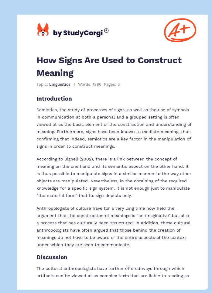 How Signs Are Used to Construct Meaning. Page 1