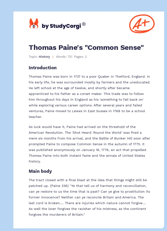 Thomas Paine's "Common Sense". Page 1
