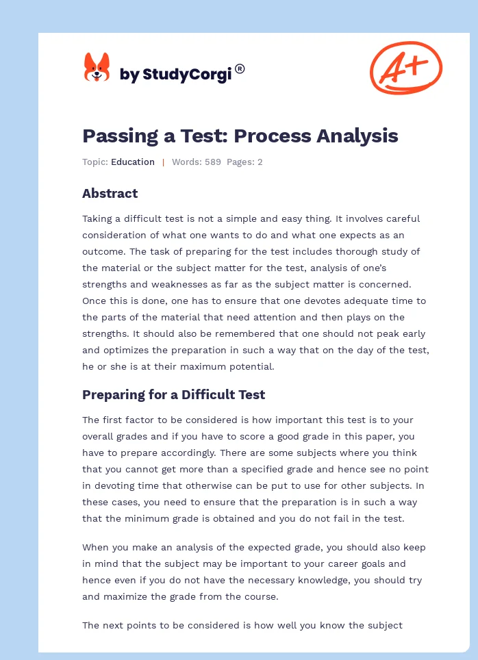 Passing a Test: Process Analysis. Page 1