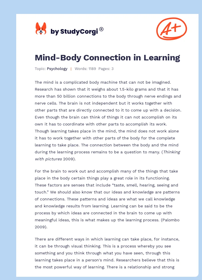 Mind-Body Connection in Learning. Page 1