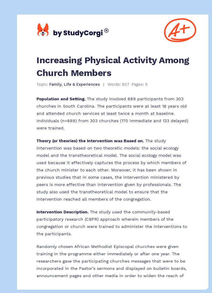 Increasing Physical Activity Among Church Members. Page 1