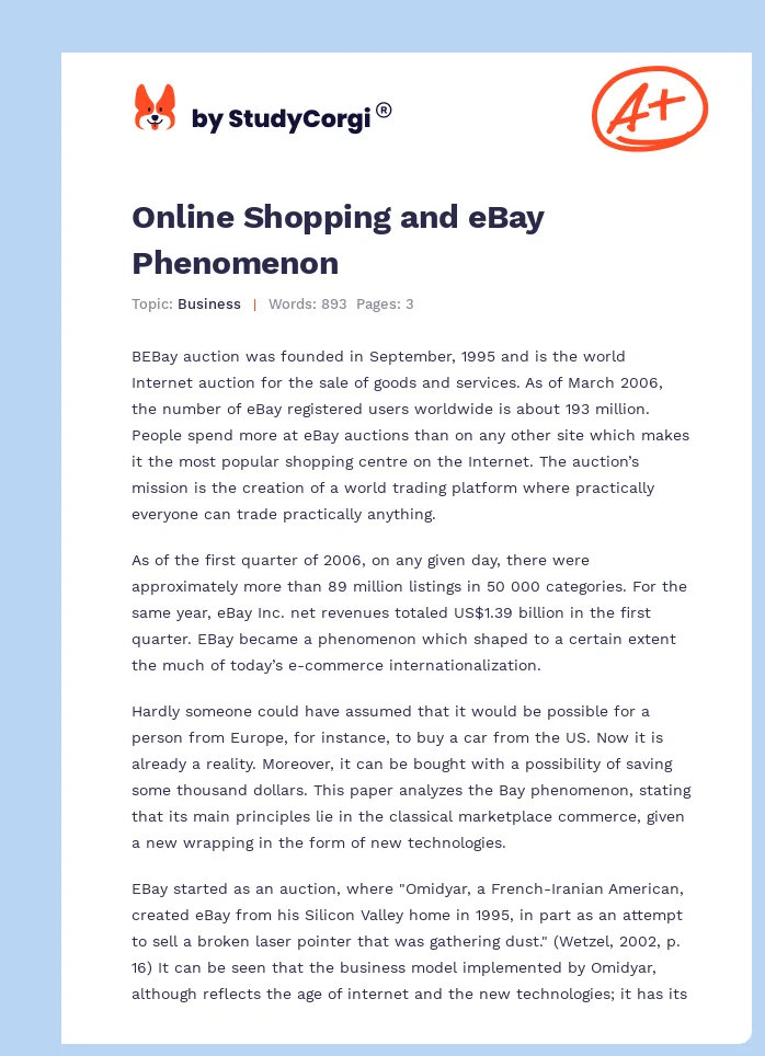 Online Shopping and eBay Phenomenon. Page 1
