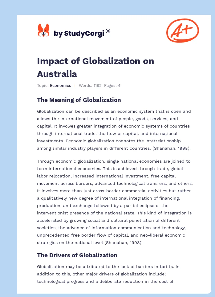 Impact of Globalization on Australia. Page 1