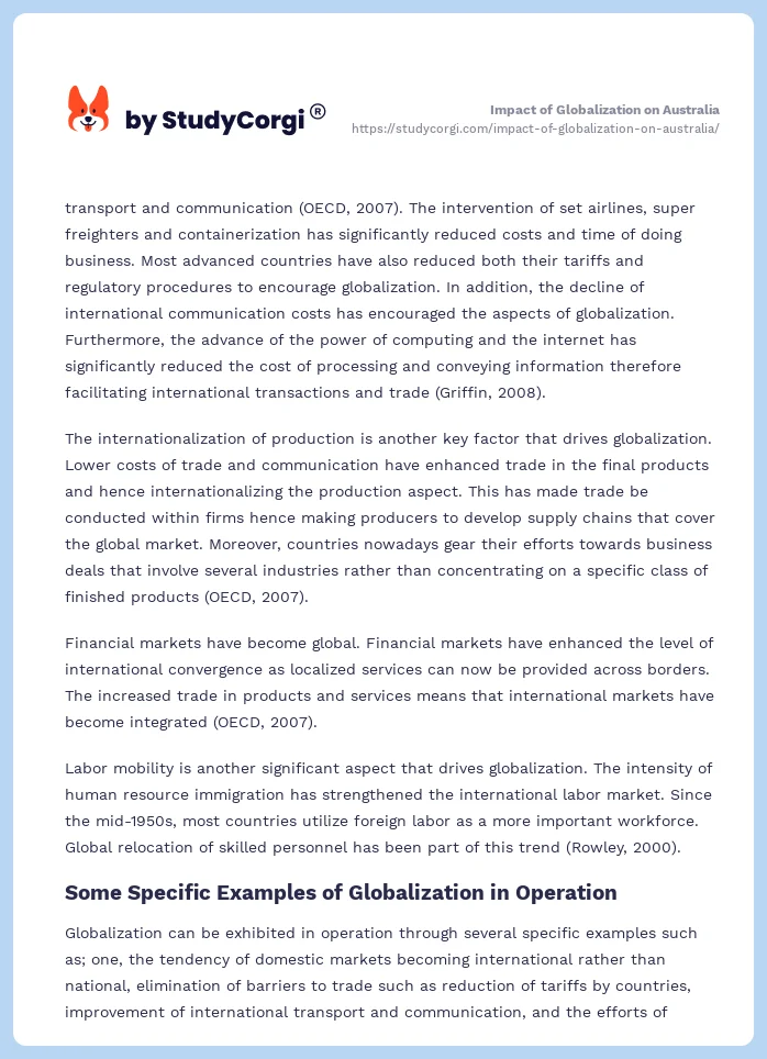 Impact of Globalization on Australia. Page 2