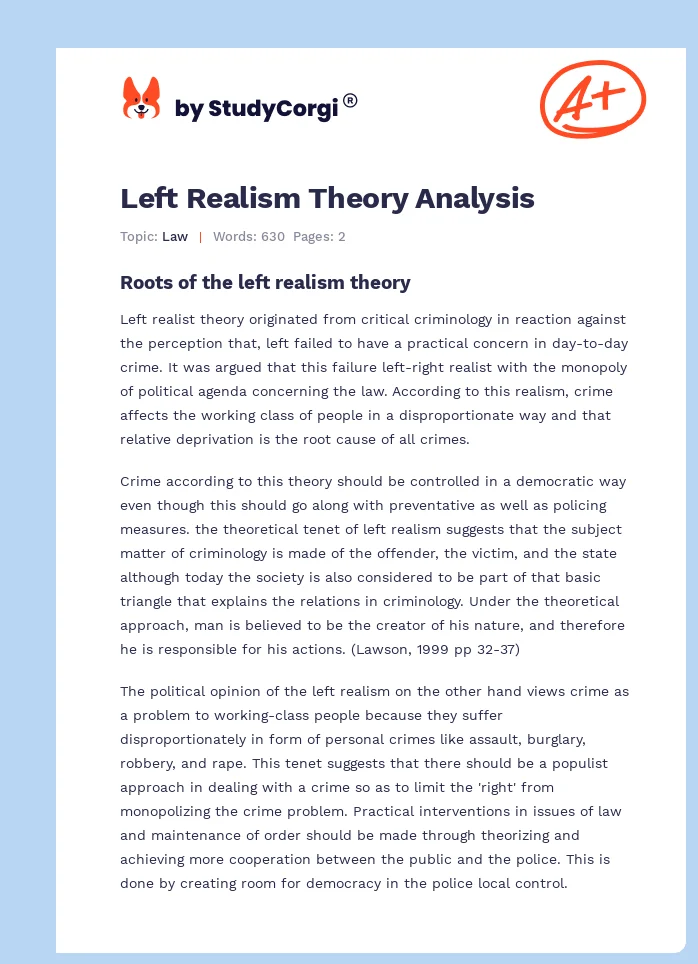 Left Realism Theory Analysis. Page 1