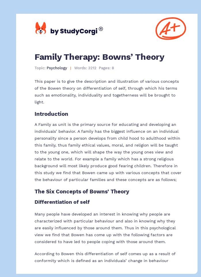 Family Therapy: Bowns’ Theory. Page 1