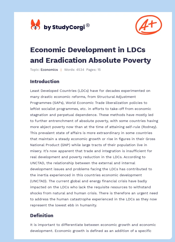 Economic Development in LDCs and Eradication Absolute Poverty. Page 1