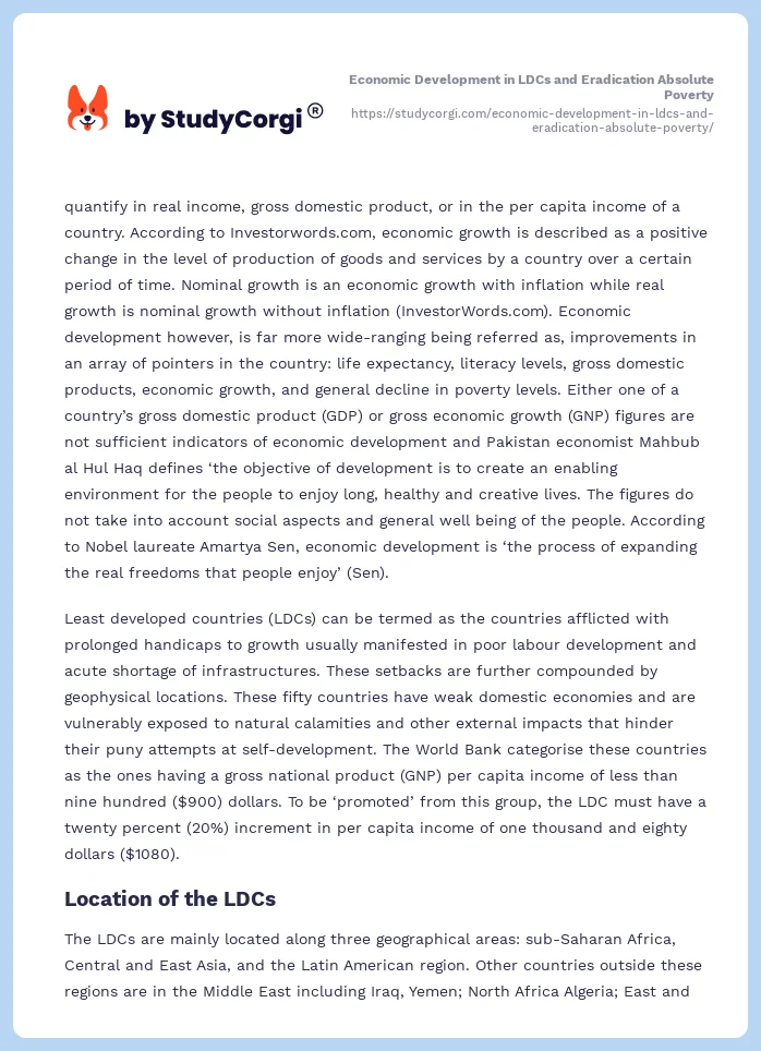 Economic Development in LDCs and Eradication Absolute Poverty. Page 2