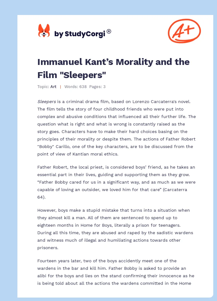 Immanuel Kant’s Morality and the Film "Sleepers". Page 1