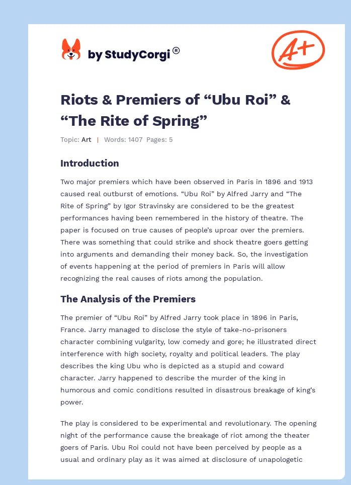 Riots & Premiers of “Ubu Roi” & “The Rite of Spring”. Page 1