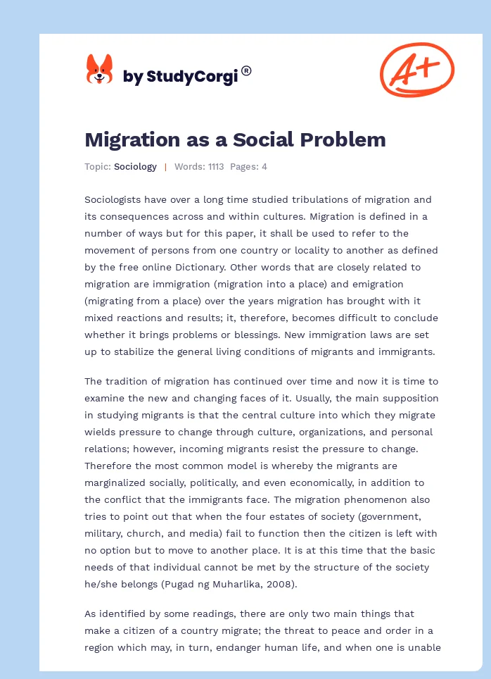 Migration as a Social Problem. Page 1