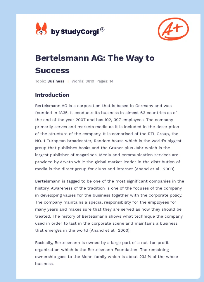 Bertelsmann AG: The Way to Success. Page 1