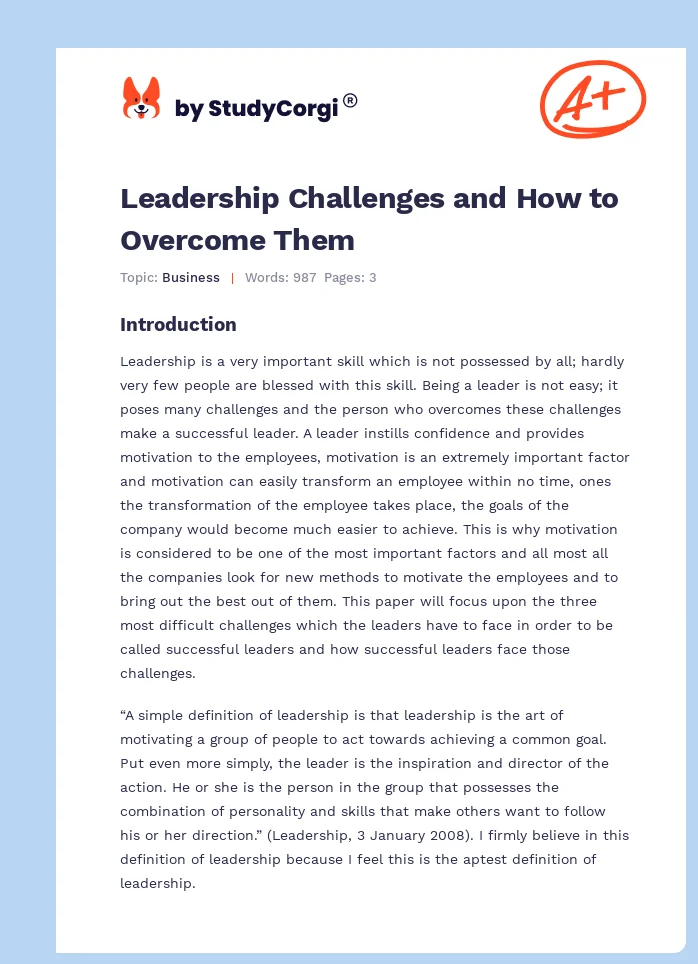 Leadership Challenges and How to Overcome Them. Page 1