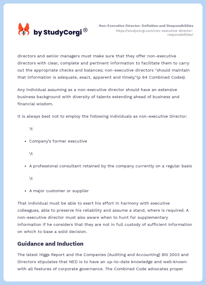 Non-Executive Director: Definition and Responsibilities. Page 2