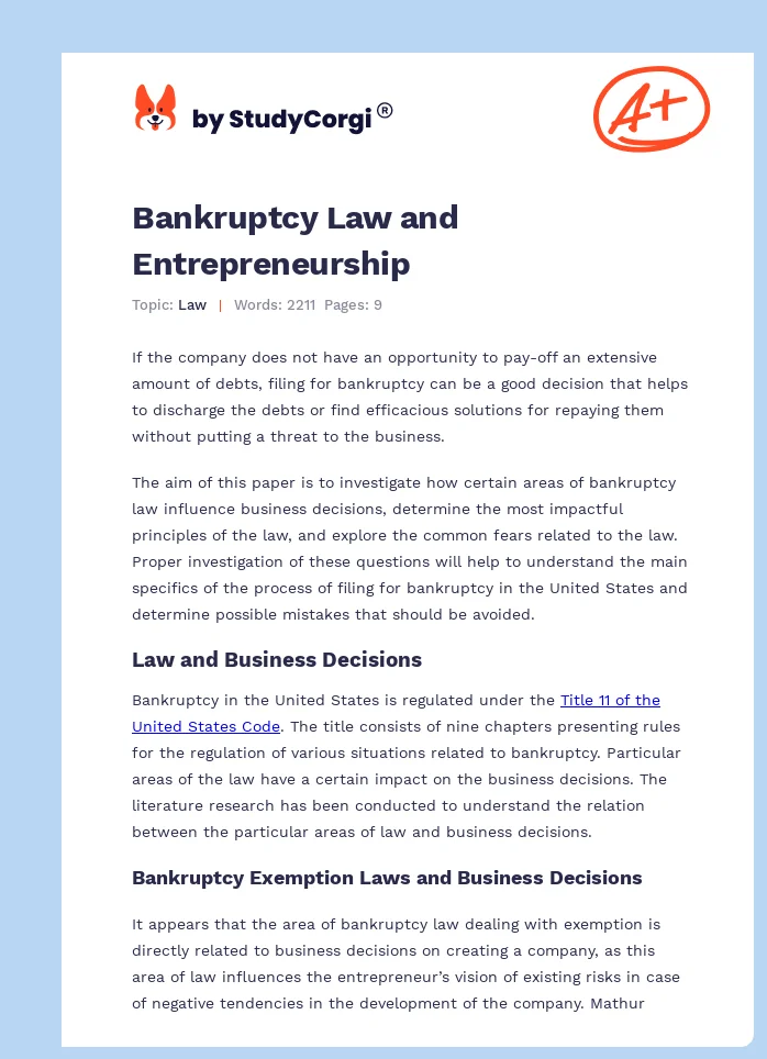 Bankruptcy Law and Entrepreneurship. Page 1