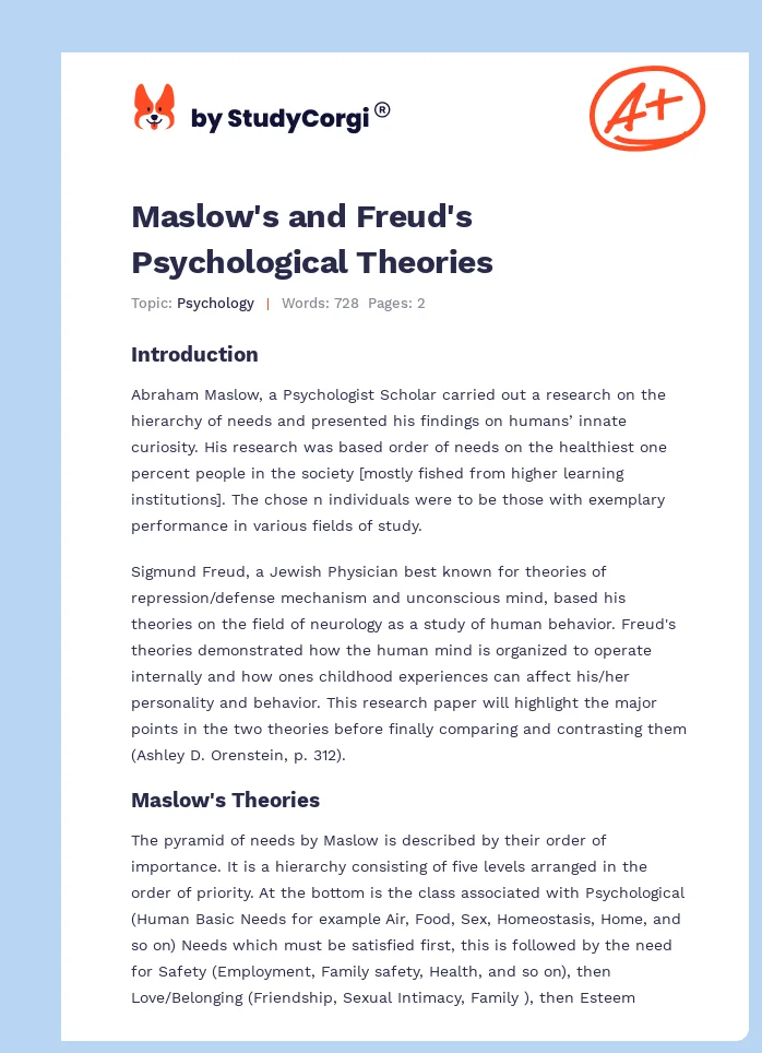 Maslow's and Freud's Psychological Theories. Page 1