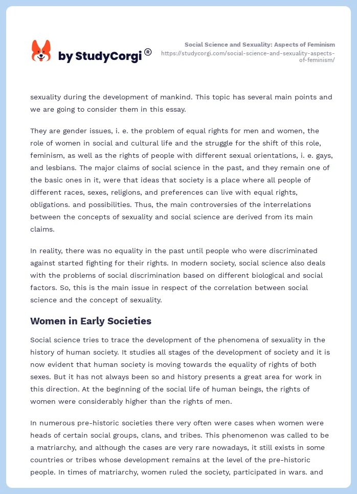 Social Science and Sexuality: Aspects of Feminism. Page 2