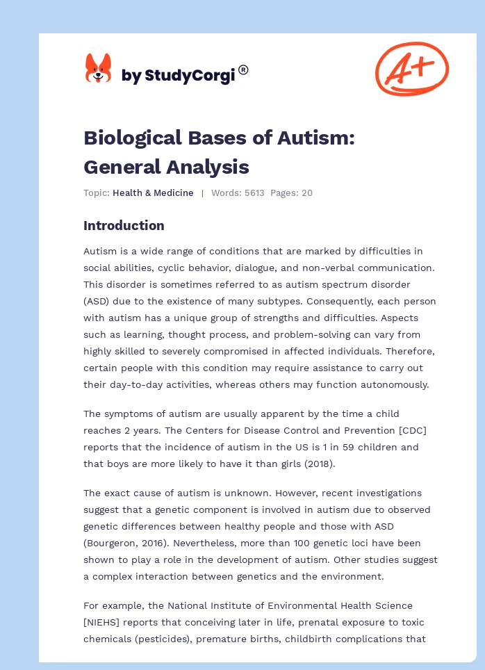Biological Bases of Autism: General Analysis. Page 1