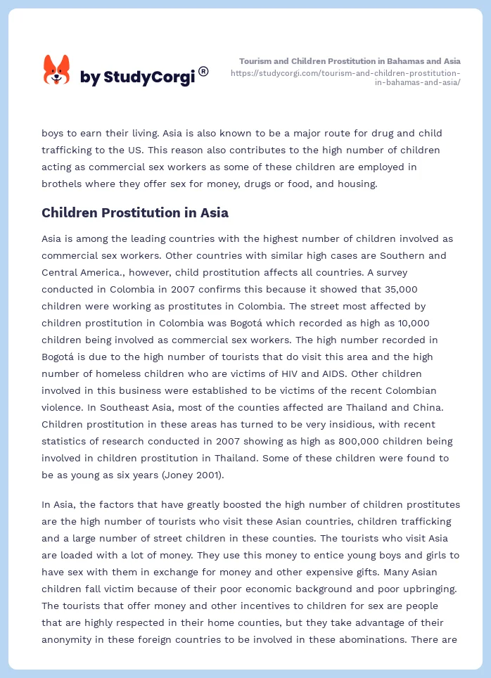 Tourism and Children Prostitution in Bahamas and Asia. Page 2